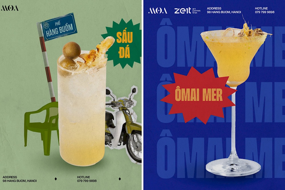 The cocktails at M.O.A 98 Hang Buom are expertly crafted with authentic Hanoi flavors, offering a unique and delightful taste experience